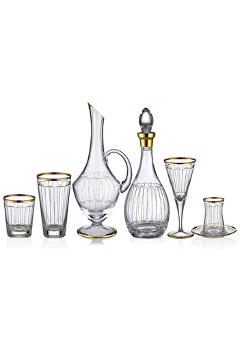 KCD Elegance Gold 61 Piece Glass Tableware Presentation Dowry Set Water Cup Set Cutting Hand Decor