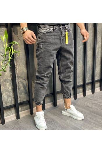 Oliggopol Men's Black Elastic Leg Boyfriend Jogger Jeans