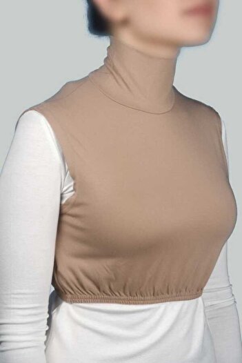 Altobeh Γυναικείο μισό σώμα με ζιβάγκο Zero Sleeve Full Throat Lycra Combed Cotton - Σκούρο Μπεζ