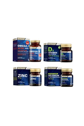 Nutraxin Omega 3Ultra- 2500mg Fish Oil, 30 Capsules + Selenium 100 Tablets,VitaminD3 120 Tablets + Zinc 100 Tablets