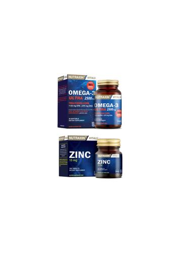 Nutraxin Omega 3 Ultra 2500 Mg - Fish Oil 100 Tablets, 30 Soft Capsules, Zinc (Zinc) Supplement 15 Mg