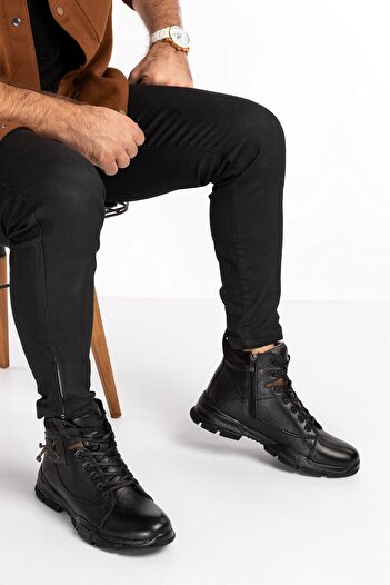 maximoda Ανδρικές μπότες από γνήσιο δέρμα και γούνα στο νερό και στο κρύο