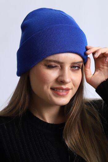 CosmoOutlet Solid Color Basic Folded Women's Saks Blue Color Beret