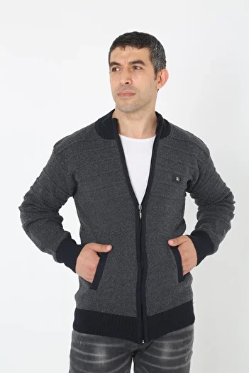 KMKkombin Baba Super Battal Knitwear Zippered Knitted Cardigan Sweater