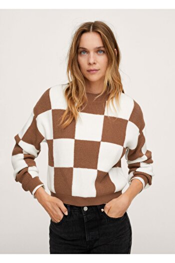 MANGO Woman Women's Checkered Knit Sweater