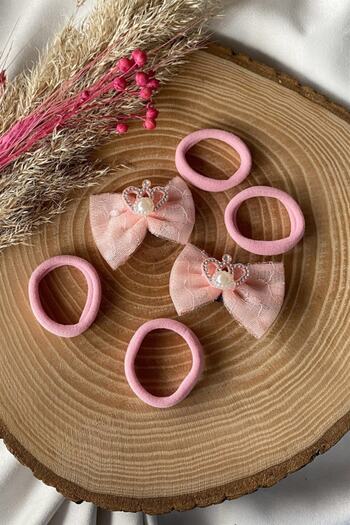 TAKIŞTIR Pink Color Ribbon Figured Children's Buckle Set