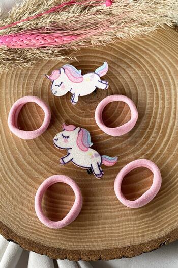 TAKIŞTIR Pink Children's Buckle Set with Unicorn Figure