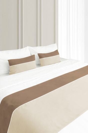 RİTMOHOME Bed Runner & Inner Filled Throw Pillow Set Double Bias Earth/Cream, Dowry, Bed Cover