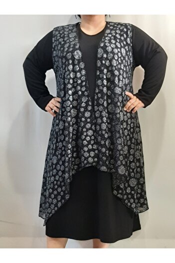 Mertcan Butik Polka Dot Black Glitter Casual Tulle Vest