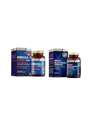 Nutraxin Omega-3 Ultra 2500 Mg - 30 Soft Capsules for Women Fish Oil + Multivitamin and Mineral Complex 60 Tablets