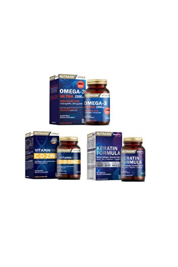 Nutraxin Omega 3Ultra2500Mg- 30 CapsulesVitaminMax 60 Tablets +Keratinfor Hair and Nails