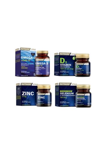 Nutraxin 60 Capsules with Omega 3 and Vitamin D3 Coenzyme + Selenium 100 Tablets + Zinc 100 Tablets