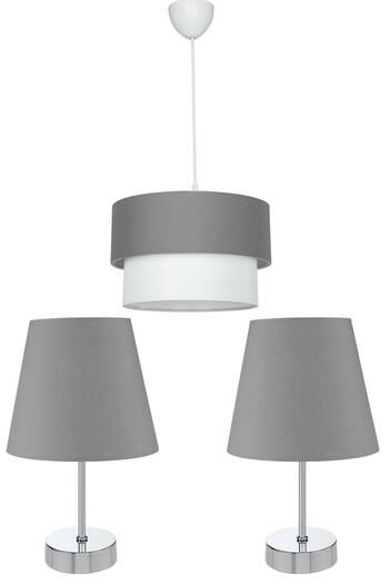 EvLight Set of 3 Chandelier and Nightstand Chrome Lampshade / Anthracite