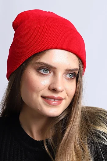 CosmoOutlet Solid Color Basic Fold Women's Red Color Beanie