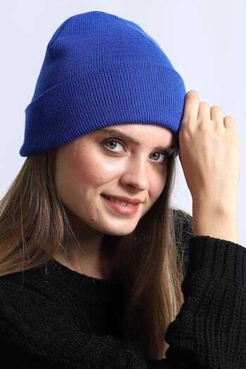 CosmoOutlet Solid Color Basic Folded Women's Saks Blue Color Beret