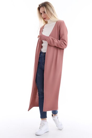Matte Women's Pink V-Neck Long Knitwear Cardigan