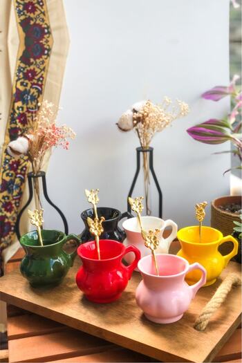Sezka Life Set of 6 Colored Gold Cups with Spoons