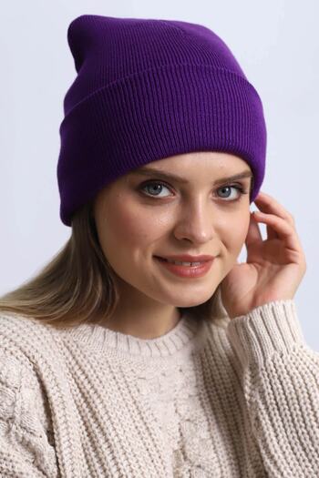 CosmoOutlet Solid Color Basic Folded Women's Purple Beanie
