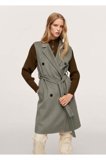 MANGO Woman Women's Green Wool Blended Hand Sewn Vest