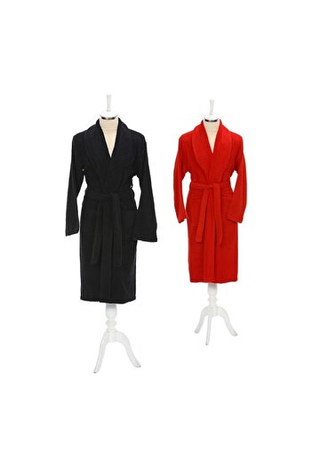 Özdilek Red Black 6 Piece Bathrobe Set Cotton