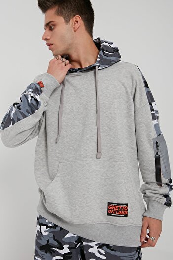 Ghetto off limits Gray Camouflage Patterned Hoodie