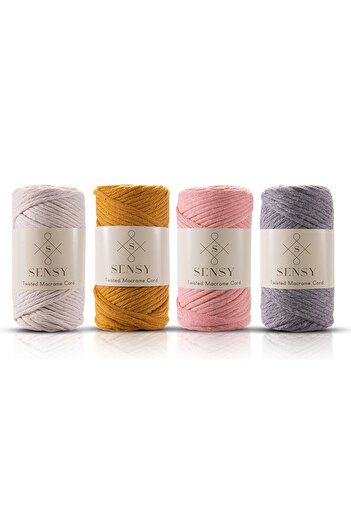 SENSY Premium Taranan Iplik Makrome Μακραμέ Κλωστή Χόμπι Σετ 4 τεμαχίων Εκρού-Μουσταρδί-Σομόν-Ανοιχτό Γκρι Μακραμέ Κλωστή