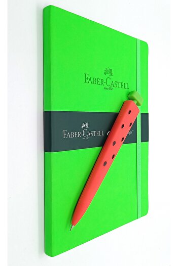 Faber Castell A5 Дневник от синтетична кожа, неоново зелен, без дати и с диня, универсален 0,7 механичен химикал
