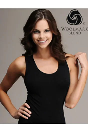 Hasyün Women's Ribbed Wool Thick Strap Undershirt Black