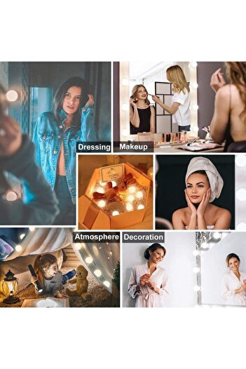TechnoSmart 10ledli Usbli Makyaj Aynası Lambası Hollywood Tarz Dekorasyon Aydınlatma Banyo Ciltbakım