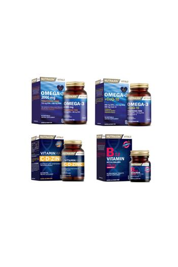 Nutraxin Omega 3 2000 Mg + Coq-10 60 Capsules - Vitamin Max C,D,Zinc and B12 Supplement