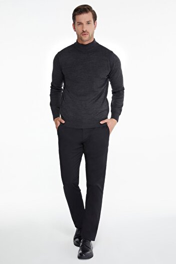 Hatemoğlu Men's Anthracite Regular Fit Half Turtleneck Sweater
