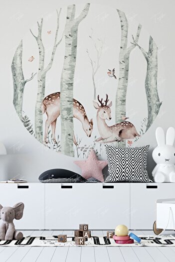 TUGİBU Forest And Gazelle Themed Round Circle Wall Sticker
