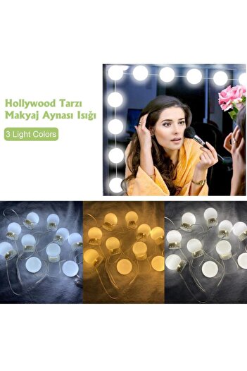 TechnoSmart 10ledli Usbli Makyaj Aynası Lambası Hollywood Tarz Dekorasyon Aydınlatma Banyo Ciltbakım
