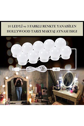 TechnoSmart 10ledli Usbli Makyaj Aynası Lambası Hollywood Tarz Dekorasyon Aydınlatma Banyo Ciltbakım