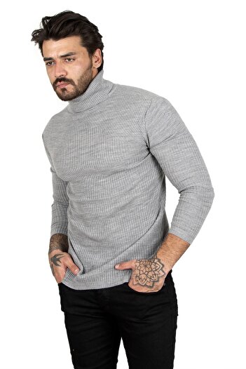 DeepSEA Men's Gray Turtleneck Knitted Sweater2100016