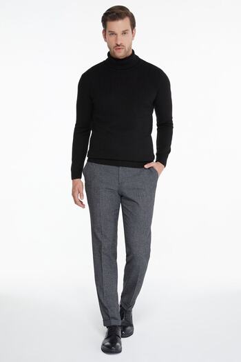 Hatemoğlu Men's Black Patterned Full Turtleneck Regular Fit Knitwear Sweater