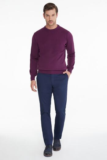 Hatemoğlu Men's Plum Crew Neck Knitwear Sweater