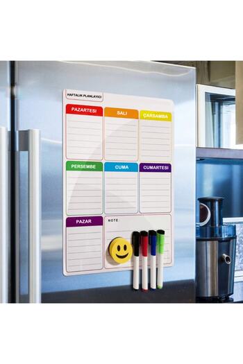 Dünya Magnet Weekly Magnet Planner, 35x50 Cm Foldable Erasable Magnet Writing Board + 3 Pens