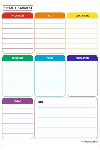 Dünya Magnet Weekly Magnet Planner, 35x50 Cm Foldable Erasable Magnet Writing Board + 3 Pens
