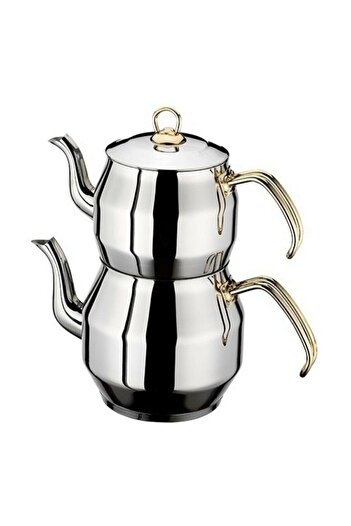 İnter Mini Steel Leather Teapot with Gold Handle