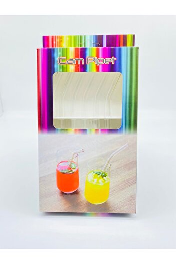 CAMBURADA CAMGEN Glass Straw 7*200 Mm Curved Transparent 6 Pieces + Brush Set