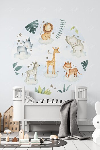 TUGİBU Round Circle Cute Animals Wall Sticker