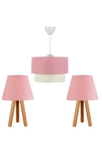 EvLight Triple Room Set Chandelier And Wooden Lampshade Pink