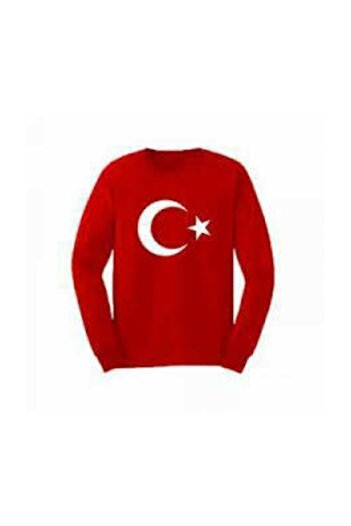 Dragora Unisex Children's Crescent Star Flag Printed Lycra Super Compac Combed Cotton Badi Red T-shirt