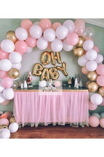 BEST PARTİ Birthday Macaron Balloon Chain (chrome Gold, Pink, Pastel White)