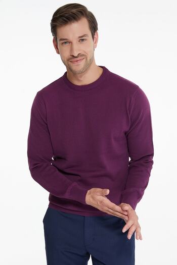 Hatemoğlu Men's Plum Crew Neck Knitwear Sweater