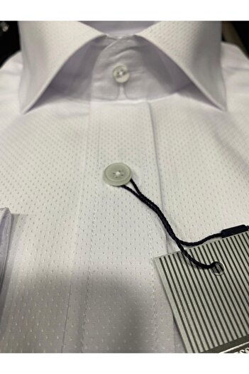 BENESSE Λευκό ανδρικό πουκάμισο με μοτίβο Dobby Slim Fit