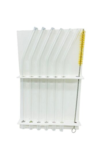 CAMBURADA CAMGEN Glass Straw 7*200 Mm Curved Transparent 6 Pieces + Brush Set