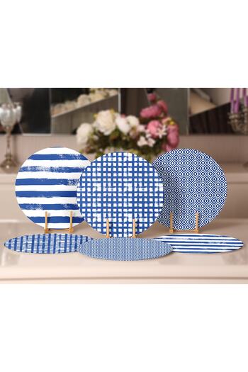 Realhomes 6-Piece Dark Blue Geometric Drawing Special Design Placemat & Plate