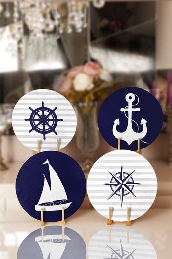 Realhomes 4-Piece Navy Blue Sailor Motif Placemat & Supla